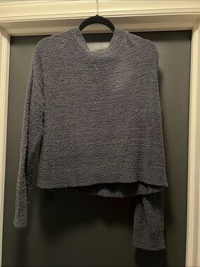 Double Zero Plush Cowl Neck Sweater - Charcoal Gray/Blue